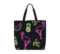 Uusnwaa Borsa tote da donna, con stampa ananas, banana, fenicottero, borsa a tracolla, borsa per la spesa riutilizzabile, chiusura superiore con cerniera, essenziale per tutti i giorni