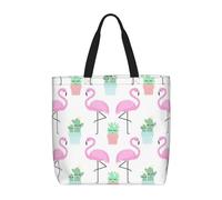 Uusnwaa Borsa tote da donna, con stampa di fenicottero tropicale, con cactus, borsa a tracolla, borsa per la spesa riutilizzabile, chiusura con cerniera superiore, essenziale per tutti i giorni