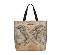 Uusnwaa Borsa tote da donna con stampa di mappa del mondo macchiata, borsa a tracolla, borsa per la spesa riutilizzabile, chiusura con cerniera superiore, elementi essenziali quotidiani