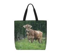 Uusnwaa Borsa tote da donna, con stampa di mucca svizzera, borsa a tracolla, borsa per la spesa riutilizzabile, chiusura con cerniera superiore, elementi essenziali quotidiani
