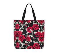 Uusnwaa Borsa tote da donna con stampa di rose rosse, borsa a tracolla, borsa per la spesa riutilizzabile, chiusura con cerniera superiore, elementi essenziali quotidiani