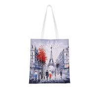Uusnwaa Borsa tote riutilizzabile con stampa artistica con albero di Parigi e Torre Eiffel, grande borsa per la spesa, leggera e lavabile, borsa a tracolla per viaggi, lavoro, scuola