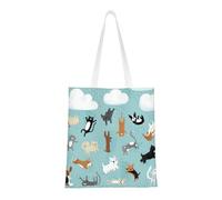 Uusnwaa Borsa tote riutilizzabile con stampa di cani e gatti, grande borsa per la spesa, leggera e lavabile, borsa a tracolla per viaggi, lavoro, scuola