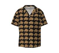 Uusnwaa Camicia da uomo casual alla moda a maniche corte con bottoni a forma di cinghiale selvatico stampa animazione camicia da spiaggia vacanze estive top con tasca, Nero , L