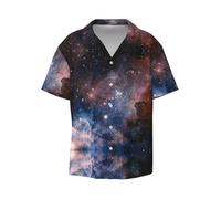 Uusnwaa Camicia da uomo casual alla moda a maniche corte con bottoni sulla Via Lattea dell'Universo Stampa Galassia Camicia da spiaggia Vacanze estive Top con tasca, Nero , 4XL