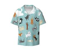Uusnwaa Camicia da uomo casual elegante a maniche corte con bottoni che piove gatti e cani, camicia estiva per vacanze al mare con tasca, Nero , XXL