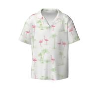 Uusnwaa Camicia da uomo casual elegante a maniche corte con bottoni rosa fenicotteri stampa camicia da spiaggia vacanze estive top con tasca, Nero , 3XL