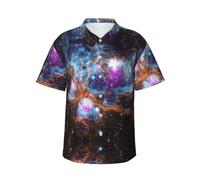 Uusnwaa Camicia da uomo con stampa dell'universo hawaiano Galaxy Space. Camicia estiva da spiaggia casual a maniche corte con bottoni e tasca sul petto a sinistra (S-3XL), Nero , XXL
