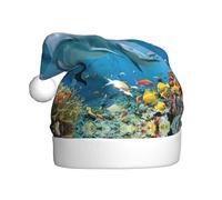 Uusnwaa Cappello natalizio con stampa delfino oceano che ti guarda, cappello da Babbo Natale unisex, per adulti, spesso cappello natalizio per feste di Capodanno