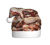 Uusnwaa Cappello natalizio con stampa di pan di zenzero simile a una casa di villaggio, cappello da Babbo Natale unisex per adulti, cappello di Natale spesso per feste di Capodanno