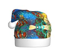 Uusnwaa Cappello natalizio con stampa di pesci tropicali del mondo sottomarino, unisex, per adulti, spesso cappello di Natale per feste di Capodanno