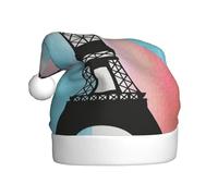 Uusnwaa Cappello natalizio con stampa Torre Eiffel, cappello da Babbo Natale unisex per adulti, cappello spesso per feste di Capodanno