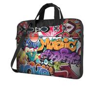 Uusnwaa Classic Slim Laptop Graffiti Hip Hop Print Bag Con Tracolla E Maniglia, Valigetta Ergonomica E Borsa Messenger, Nero , 15.6 inch