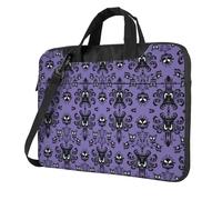 Uusnwaa Classic Slim Laptop Horror Pattern su sfondo viola stampa borsa con tracolla e maniglia, valigetta ergonomica e borsa messenger, Nero , 14 inch
