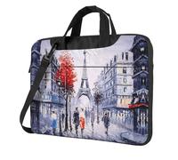 Uusnwaa Classic Slim Laptop Paris City Tree Torre Eiffel Art Print Bag con tracolla e maniglia, valigetta ergonomica e borsa messenger, Nero , 15.6 inch
