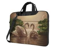 Uusnwaa Classic Slim Laptop Swan Green Leaves Print Bag con tracolla e maniglia, valigetta ergonomica e borsa messenger, Nero , 15.6 inch
