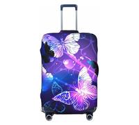 Uusnwaa Copertura lavabile per valigia, con stampa di farfalle, colore bianco e viola, protezione per valigie da viaggio antipolvere antigraffio, Nero , L