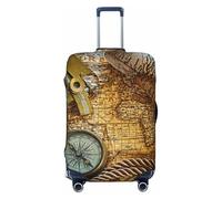 Uusnwaa Copertura lavabile per valigie con bussola e vecchia mappa del mondo, protezione per valigie alla moda, antipolvere, antigraffio, Nero , L