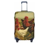 Uusnwaa Copertura per bagagli lavabile con cerniera nascosta, accessori essenziali da viaggio con stampa di polli e fattoria, bianco, S