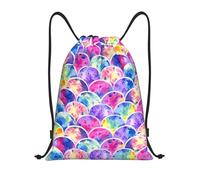 Uusnwaa Coulisse Bella Colori Arcobaleno Stampa Sirena Zaino String Bag Sackpack Cinch Resistente all'acqua Per Palestra Shopping Sport Yoga, Nero , S, Zaino da viaggio