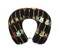 Uusnwaa Cuscino da viaggio con stampa a forma di chitarra, cuscino per collo a forma di U in memory foam, cuscino portatile per il collo per aereo, auto, ufficio