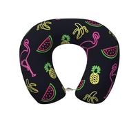 Uusnwaa Cuscino da viaggio con stampa ananas, banana e fenicottero, cuscino per collo a forma di U in memory foam, cuscino portatile per il collo per aereo, auto, ufficio