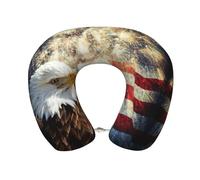 Uusnwaa Cuscino da viaggio con stampa di aquila di fuoco con bandiera americana, cuscino da collo a forma di U in memory foam, cuscino portatile per il collo per aereo, auto, ufficio