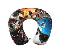 Uusnwaa Cuscino da viaggio con stampa di chitarra musicale,Cuscino per collo a forma di U in memory foam,Cuscino per collo portatile per aereo, auto, ufficio