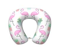 Uusnwaa Cuscino da viaggio con stampa di fenicottero tropicale carino cactus, cuscino per il collo a forma di U in memory foam, cuscino portatile per il collo per aereo, auto, ufficio