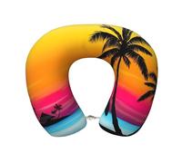 Uusnwaa Cuscino da viaggio con stampa di palma al tramonto, cuscino per collo a forma di U in memory foam, cuscino portatile per il collo per aereo, auto, ufficio