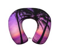 Uusnwaa Cuscino da viaggio con stampa di palme al tramonto, cuscino per collo a forma di U in memory foam, cuscino portatile per il collo per aereo, auto, ufficio
