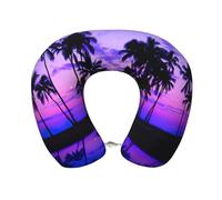 Uusnwaa Cuscino da viaggio con stampa di palme viola al tramonto, cuscino da collo a forma di U in memory foam, cuscino portatile per il collo per aereo, auto, ufficio