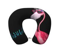 Uusnwaa Cuscino da viaggio con stampa fenicottero Hello Glass,Cuscino per collo a forma di U in memory foam, cuscino portatile per il collo per aereo, auto, ufficio