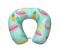 Uusnwaa Cuscino da viaggio con stampa fenicottero rosa, cuscino per collo a forma di U in memory foam, cuscino portatile per il collo per aereo, auto, ufficio