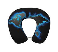 Uusnwaa Cuscino da viaggio con stampa mappa del mondo,Cuscino per collo a forma di U in memory foam,Cuscino per collo portatile per aereo, auto, ufficio