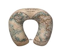 Uusnwaa Cuscino da viaggio con stampa mappa del mondo macchiata, cuscino per collo a forma di U in memory foam, cuscino portatile per il collo per aereo, auto, ufficio