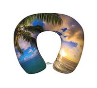 Uusnwaa Cuscino da viaggio con stampa tropicale Hawaii, palme, oceano, mare, tramonto, cuscino per il collo, in memory foam, a forma di U, portatile, per aereo, auto, ufficio