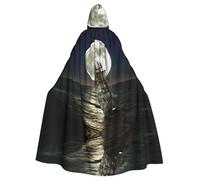 Uusnwaa Mantello con cappuccio con stampa di nave a vela in tempesta, mantello con cappuccio, mantello medievale rinascimentale, per uomini e donne, costume cosplay di Halloween