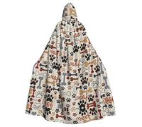 Uusnwaa Mantello con cappuccio con stampa di ossa e zampe, mantello con cappuccio, mantello medievale rinascimentale, per uomini e donne, costume cosplay di Halloween