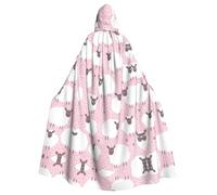 Uusnwaa Mantello con cappuccio con stampa di pecore bianche su sfondo rosa, mantello con cappuccio medievale rinascimentale mantello per uomo e donna costume cosplay di Halloween