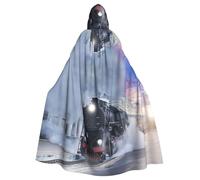 Uusnwaa Mantello con cappuccio con stampa tramonto treno a vapore, mantello con cappuccio medievale rinascimentale mantello per uomo e donna costume cosplay di Halloween