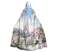 Uusnwaa Mantello con cappuccio della Torre Eiffel di Parigi con stampa floreale, mantello con cappuccio medievale rinascimentale, mantello per uomo e donna, costume per Halloween e cosplay