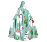 Uusnwaa Mantello con cappuccio, unisex, per adulti, con stampa tropicale, lama, alpaca, cactus, fiori, mantello per Halloween, Natale, costume da festa