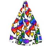Uusnwaa Mantello unisex con cappuccio arcobaleno colorato con cuori Gay Pride, mantello con cappuccio, mantello per Halloween, Natale mantello per feste