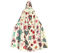 Uusnwaa Mantello unisex con cappuccio colorato con motivo a cuori stampati, mantello con cappuccio per Halloween, costume natalizio per feste