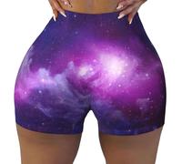 Uusnwaa Pantaloncini da motociclista a vita alta da donna viola e blu con stampa galassia per il controllo della pancia, allenamento, yoga, palestra, corsa, atletica, Nero , XL
