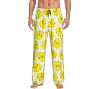 Uusnwaa Pantaloni da pigiama da uomo gialli con stampa di pollo, pantaloni da salotto con tasche coulisse, elastico in vita pantaloni pigiama da notte S-XXXL, Nero , XL