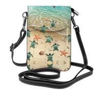 Uusnwaa Piccola borsa a tracolla da donna, con stampa di tartarughe e stelle marine, mini portafoglio con scomparti per schede, tracolla regolabile