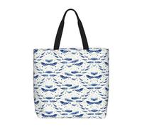 Uusnwaa Piccola borsa tote da donna, con stampa balena blu, borsa a tracolla, borsa per la spesa riutilizzabile, chiusura superiore con cerniera, essenziale per tutti i giorni