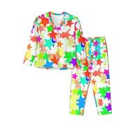 Uusnwaa Pigiama da donna a maniche lunghe con stampa a stelle colorate, Nero , L
